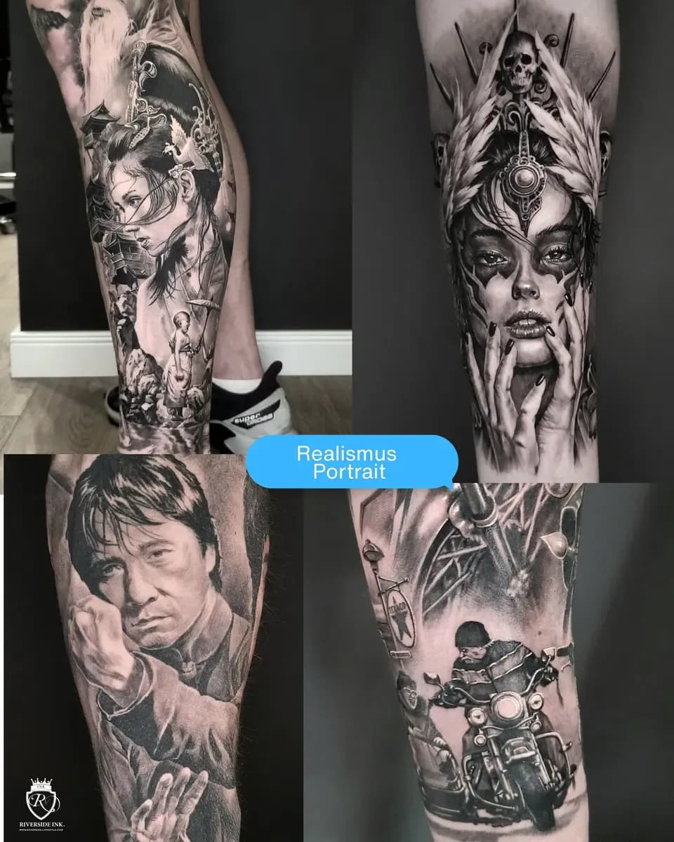 Frauenporträt mit Totenkopf-Krone, Black-and-Grey-Realistic-Tattoo – Arbeit von Eddy, Riverside Ink St. Margrethen